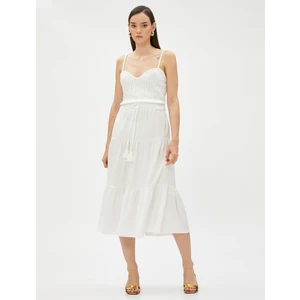 Katlı Midi Etek Beli Bağlamalı