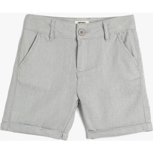 Keten Şort Düğmeli Cepli