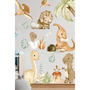 Suluboya Tonlarında Dinazorlar Sticker Seti, Dinazor Temalı Duvar Cam Sticker Seti