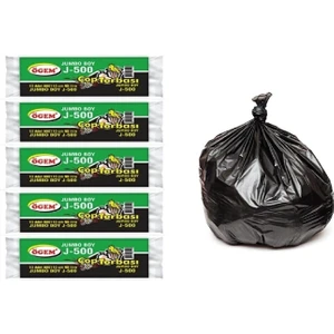 J-500 Jumbo Boy Çöp Poşeti 80x110 cm 10 lu Rulo x 5 Paket = 50 Adet Siyah