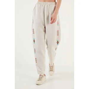 Bohem Işlemeli Keten ve Pamuk Karışımlı Şalvar Pantolon Bayan Pantolon 5865050