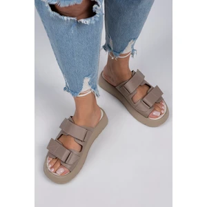 Farah Kadın Hakiki Deri Çift Cırtlı Vizon - Bej Terlik