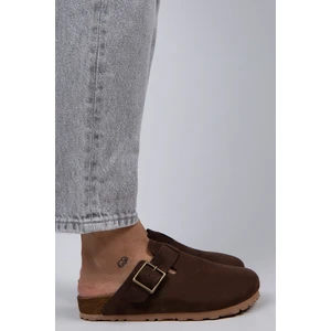 Zeta Kadın Hakiki Deri Kemerli Tokalı Koyu Kahve - Oksit Terlik