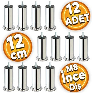 Mobilya Kanepe Koltuk Baza Yatak Çekyat Yükseltme Ayağı M8 Ince Diş Metal Ayakları 12 Cm 12 Adet