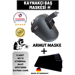 Sağdıç Saraciye Kaynakçı Armut Tip Baş Kaynak Maskesi ve Athermal Kaynak Camı 9 Numara