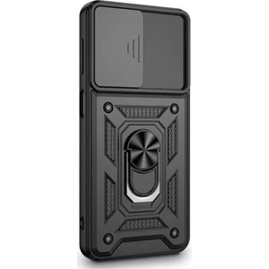 Case 4U Infinix Hot 20i Kılıf Kamera Korumalı Sürgülü Vega Yüzüklü Armor Military Tank Zırh Siyah