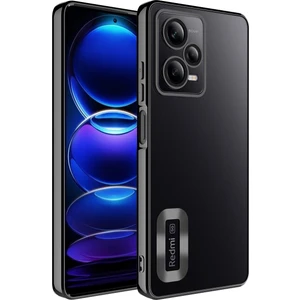 Case 4U Xiaomi Redmi Note 12 5G Kılıf Kamera Lens Korumalı Şeffaf Renkli Logo Gösteren Parlak Omega Kapak Siyah