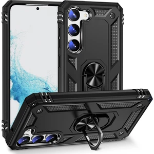 Case 4U Samsung Galaxy S23 Kılıf Armor Serisi Vega Tank Zırh Metal Yüzüklü Standlı Siyah