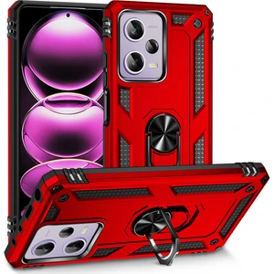 Case 4U Xiaomi Redmi Note 12 Pro 5G Kılıf Armor Serisi Vega Tank Zırh Metal Yüzüklü Standlı Kırmızı