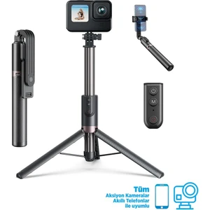 Gopro Aksiyon Kameraları Için Vlog Bluetooth Uzaktan Kumandalı 1.3 Metre Selfie Çubuğu + Tripod ( Gopro HERO11 Black / HERO10 Black / Hero9 / Hero8 / Max / Telefon ) - 2023 Versiyon