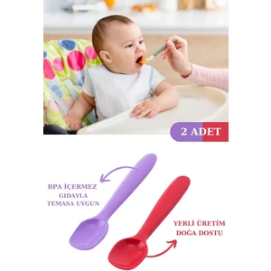 Silikon Mama Kaşığı 2 Adet - Kırmızı Lila