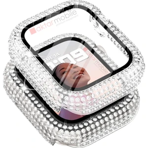 Apple Watch 7 8 41 mm Uyumlu Ekran Koruyucu & Kasa Koruma Full Taşlı Tasarım Işıltılı Görünüm