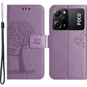 Lr Joyful Xiaomi Poco X5 Pro 5g / Redmi Note 12 Pro Speed ​​5g / Note 12 Pro 5g Baykuş Ağacı Baskılı Pu Deri Stand Kılıfı Damla Geçirmez Cep Telefonu Cüzdan Kapağı (Yurt Dışından)