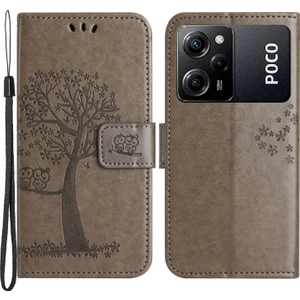 Lr Joyful Xiaomi Poco X5 Pro 5g / Redmi Note 12 Pro Speed ​​5g / Note 12 Pro 5g Baykuş Ağacı Baskılı Pu Deri Stand Kılıfı Damla Geçirmez Cep Telefonu Cüzdan Kapağı (Yurt Dışından)