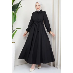 Hafsa Mina Kuşaklı Mevlana Elbise Siyah