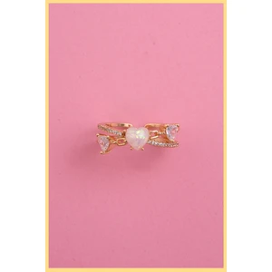 Kadın 18K Altın Kaplama Zirkon Kalp&sedef Kalp Taşlı Ayarlanabilir Çelik Yüzük (Exclusive)