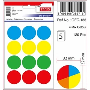 OFC-133 5 Mix Color Yuvarlak Ofis Etiketi 32MM 5 Syf 60 Adet