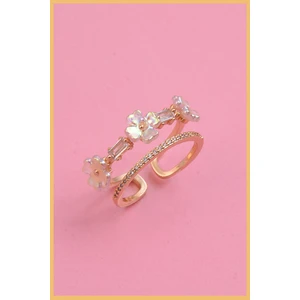 Kadın 18K Altın Kaplama Zirkon&sedef Taşlı Çiçek Motifli Ayarlanabilir Çelik Yüzük (Exclusive)