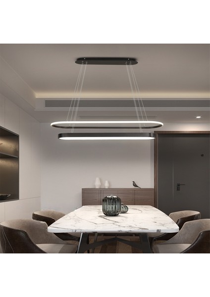 Siyah Oval Içi Oval 90-120CM LED Lamba,sarkıt Avize,modern Aydınlatma,dekoratif Işık  3000K