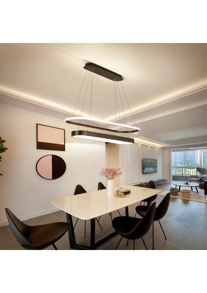 Siyah Oval Içi Oval 90-120CM LED Lamba,sarkıt Avize,modern Aydınlatma,dekoratif Işık  3000K