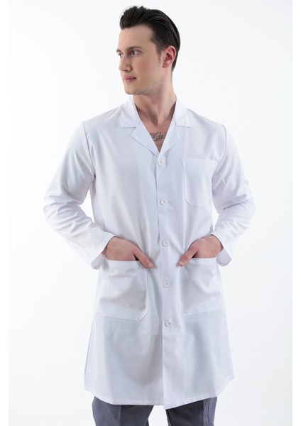 Erkek Düğmeli Önlük Beyaz 4XL