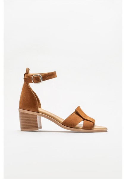 Taba Deri Kadın Topuklu Sandalet