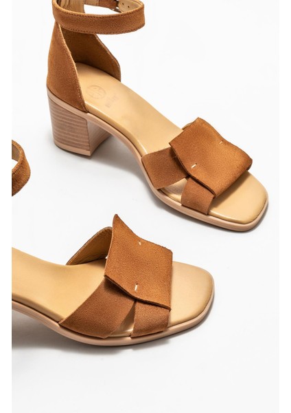 Taba Deri Kadın Topuklu Sandalet modelleri