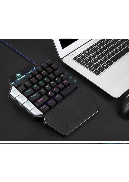 Mini Tek Elle Oyun Klavyesi Rgb LED Arkadan Aydınlatmalı USB Kablolu Oyun 38 Anahtar Aksesuar () (Yurt Dışından)