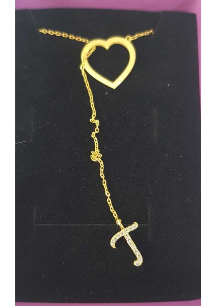 Kadın T Harf Uzantılı Taş Detaylı 925 Ayar Gümüş Sarı Renk Kolye Beyaz,roze Renk Seçeneği fiyatları