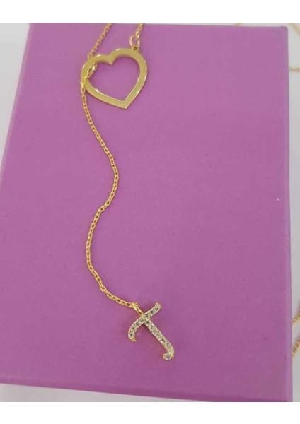 Kadın T Harf Uzantılı Taş Detaylı 925 Ayar Gümüş Sarı Renk Kolye Beyaz,roze Renk Seçeneği fırsatları