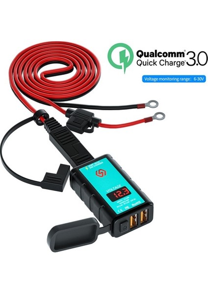 Chembo Motosiklet Sae Fişi +1.4m Ot USB Cep Telefonu Şarj Cihazına Uç Çift Qc3.0 Kare Şarj Cihazı Voltmetre () (Yurt Dışından) fiyatları