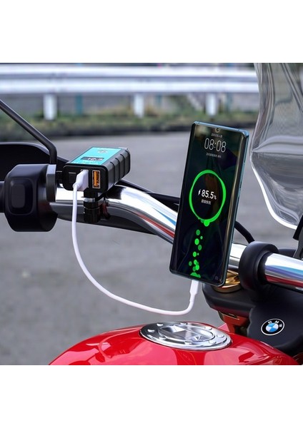 Chembo Motosiklet Sae Fişi +1.4m Ot USB Cep Telefonu Şarj Cihazına Uç Çift Qc3.0 Kare Şarj Cihazı Voltmetre () (Yurt Dışından) modelleri