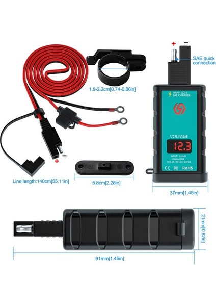 Chembo Motosiklet Sae Fişi +1.4m Ot USB Cep Telefonu Şarj Cihazına Uç Çift Qc3.0 Kare Şarj Cihazı Voltmetre () (Yurt Dışından) fırsatları