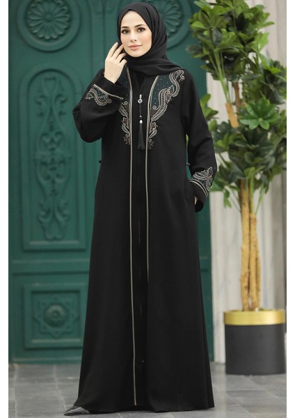 - Desenli Fermuarlı Tesettür Abaya 41565DSN2