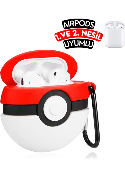 Airpods 1. ve 2. Nesil Uyumlu Poke Topu Figürlü Sevimli Koruyucu Silikon Kılıf fiyatları