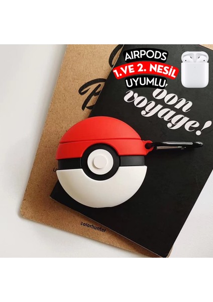 Airpods 1. ve 2. Nesil Uyumlu Poke Topu Figürlü Sevimli Koruyucu Silikon Kılıf modelleri