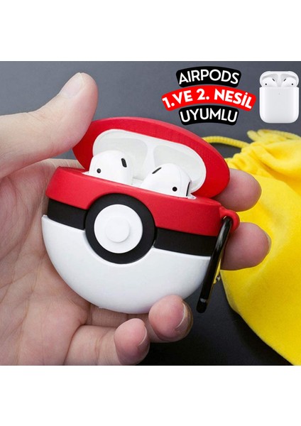 Airpods 1. ve 2. Nesil Uyumlu Poke Topu Figürlü Sevimli Koruyucu Silikon Kılıf fırsatları