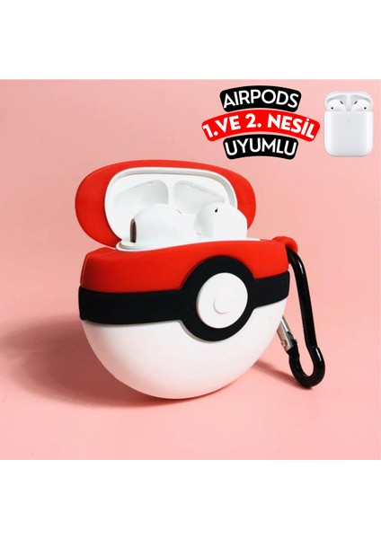 Airpods 1. ve 2. Nesil Uyumlu Poke Topu Figürlü Sevimli Koruyucu Silikon Kılıf indirimleri