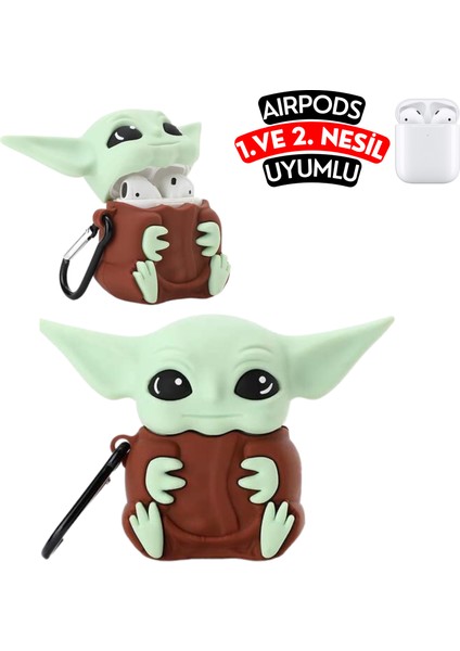 Airpods 1. ve 2. Nesil Uyumlu Baby Yoda Figürlü Sevimli Koruyucu Silikon Kılıf