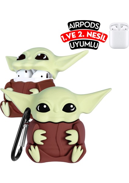 Airpods 1. ve 2. Nesil Uyumlu Baby Yoda Figürlü Sevimli Koruyucu Silikon Kılıf