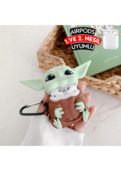 Airpods 1. ve 2. Nesil Uyumlu Baby Yoda Figürlü Sevimli Koruyucu Silikon Kılıf