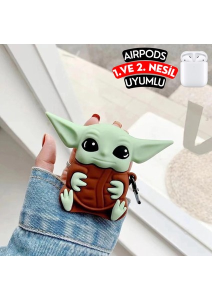 Airpods 1. ve 2. Nesil Uyumlu Baby Yoda Figürlü Sevimli Koruyucu Silikon Kılıf