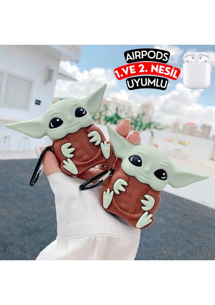 Airpods 1. ve 2. Nesil Uyumlu Baby Yoda Figürlü Sevimli Koruyucu Silikon Kılıf