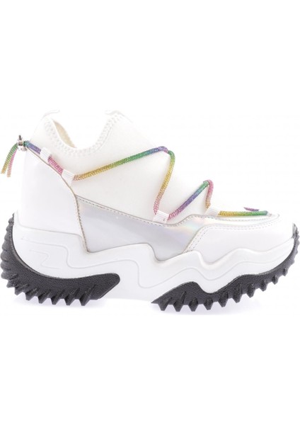 Z94 23Y Kadin Mega Kalin Taban Simli Ip Detayli Sneakers Ayakkabi