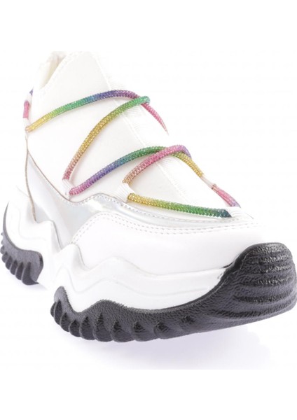 Z94 23Y Kadin Mega Kalin Taban Simli Ip Detayli Sneakers Ayakkabi
