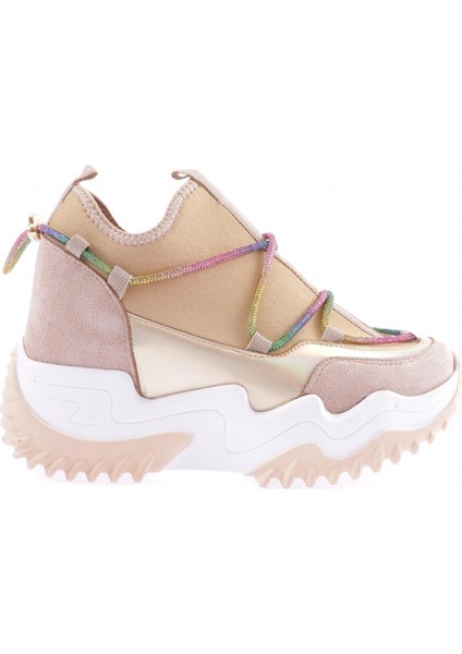 Z94 23Y Kadin Mega Kalin Taban Simli Ip Detayli Sneakers Ayakkabi