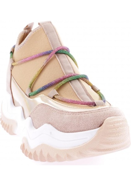 Z94 23Y Kadin Mega Kalin Taban Simli Ip Detayli Sneakers Ayakkabi