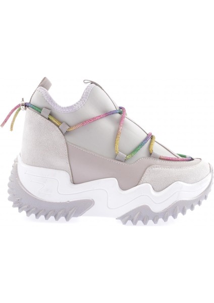 Z94 23Y Kadin Mega Kalin Taban Simli Ip Detayli Sneakers Ayakkabi