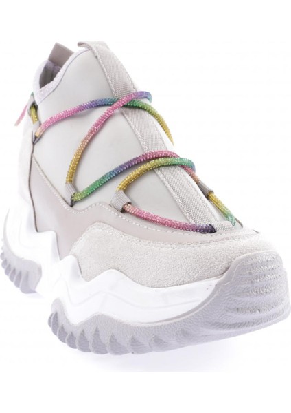 Z94 23Y Kadin Mega Kalin Taban Simli Ip Detayli Sneakers Ayakkabi