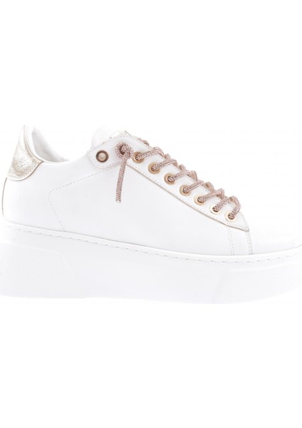 ES854-23Y Kadin Kalin Taban Silver Taş Bağcikli Sneakers Ayakkabi